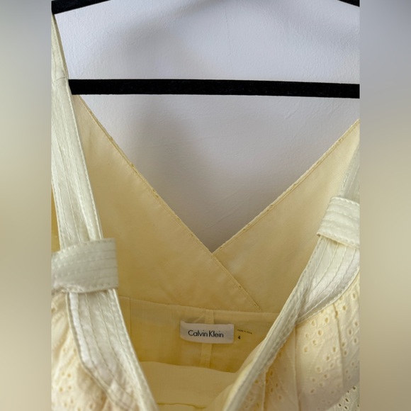 Butter Yellow Sundress Calvin Klein Womens 4 - Eyelet Pleated Cotton Cottagecore - Picture 5 of 16